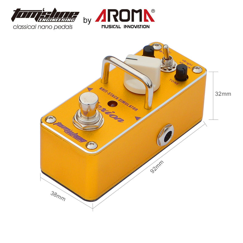 Distortion effect pedal PLEXION Classic British style Recreation of 70-80's Marshall amp tone with 2 modes bright and normal guitar pedal by Aroma Music brand Tom'sline Engineering orange
