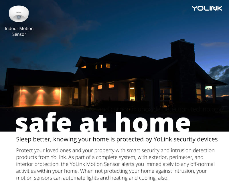 YoLink SpeakerHub & Two Motion Sensor Smart Home and Security Kit – Audio Hub Plays Tones/Sounds, Spoken Messages, LoRa-Powered ¼ Mile Range, WiFi Required
