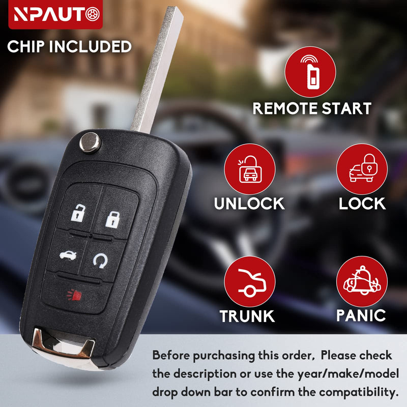 NPAUTO Key Fob Replacement, Fits for Chevy Equinox Camaro Impala Cruze Sonic Malibu, GMC Terrain, Buick Lacrosse Regal Verano Encore 2010-2019, Keyless Entry Remote Control Flip Key Fobs, OHT01060512