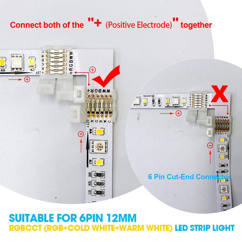 [AUSTRALIA] - GIDERWEL RGBWW 6 Pins LED Strip Connectors L Shape,6 Pack LED Strip Light 12mm Right Angle Corner Solderless Connector LED Connection for Philips Hue Lightstrip Plus/RGBCCT LED Strip 