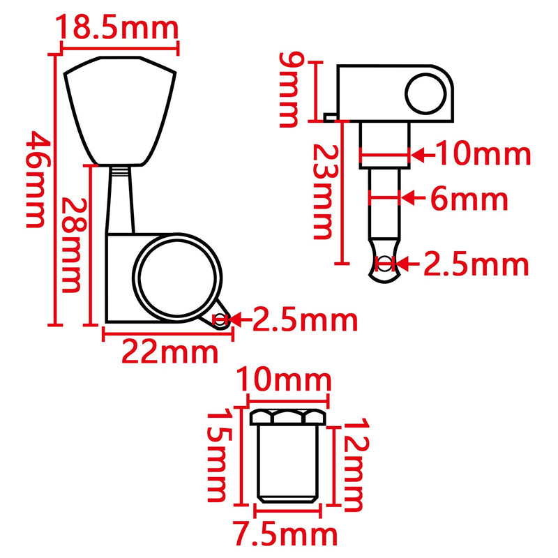 Swhmc 6pcs Gold 3L3R Chrome Tuning Key Peg, Guitar Parts 3 Left 3 Right Tuners, Guitar String Tuning Pegs Machine Head Tuners for Acoustic or Electric Guitar