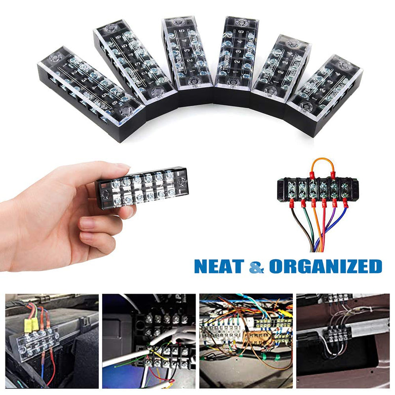 Terminal Strips, FIXITOK 6 Sets 4/5/6 Positions Terminal Block Strips Waterproof 600V 15A Screw Terminal Strips with 400V 15A Pre-Insulated Terminal Barrier Strip Jumper 15A-4/5/6P
