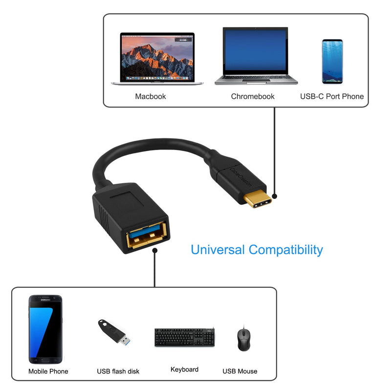 USB-C to USB 3.0 Female Adapter, 0.5 ft CableCreation (Gen1) USB3.1 Type C to Type A Adapter OTG Cord, Compatible MacBook Pro, Galaxy S8, S9 etc,Black Black