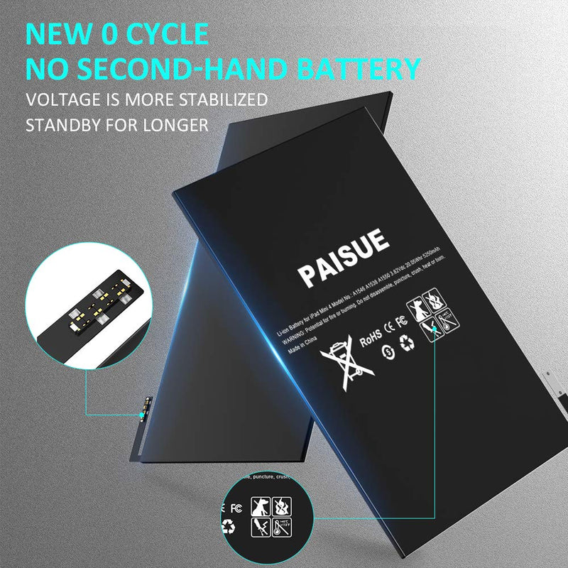 5250mAh Replacement Battery for iPad Mini 4 Models A1546 A1538 A1550 New 0 Cycle Higher Capacity 2021 New Version