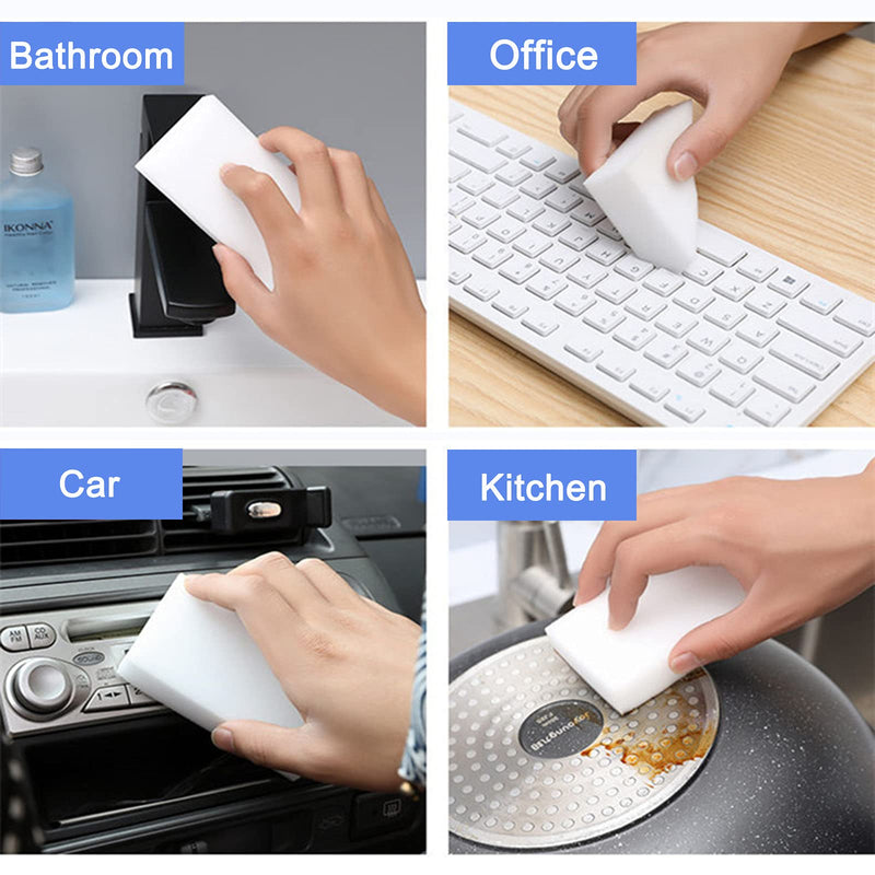 100Pack Magic Sponge Eraser Sheets, Melamine Sponge Foam, Multi-Functional Household Cleaning Non-Scratch Scrub Sponge Pads for Kitchen, Bathroom, Tub, Sink, Furniture, Car, Walls, Shoes 100pack