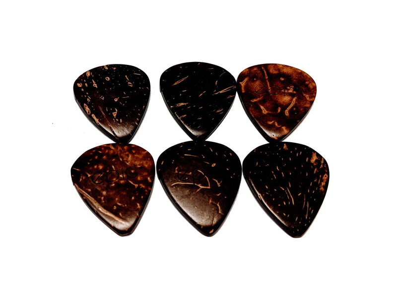 6-Pack Coconut Guitar Picks Made from 100% Authentic Coconut Tusks Long Lasting and Durable Unique Sound