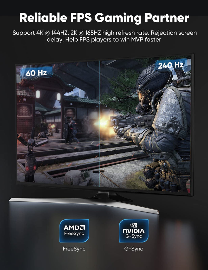 VESA Certified DisplayPort Cable 1.4, Capshi 8K DP Cable 6.6FT (8K@60Hz, 4K@144Hz, 1080P@240Hz) HBR3 Support 32.4Gbps, HDCP 2.2, HDR10 FreeSync G-Sync for Gaming Monitor 3090 Graphics PC (Grey) 6.6 Feet Grey