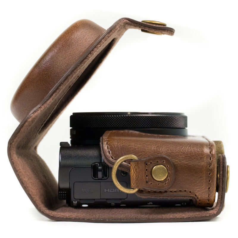 MegaGear Ever Ready Leather Camera Case Compatible with Sony Cyber-Shot DSC-RX100 VI, DSC-RX100 V, DSC-RX100 IV, DSC-RX100 III Dark Brown