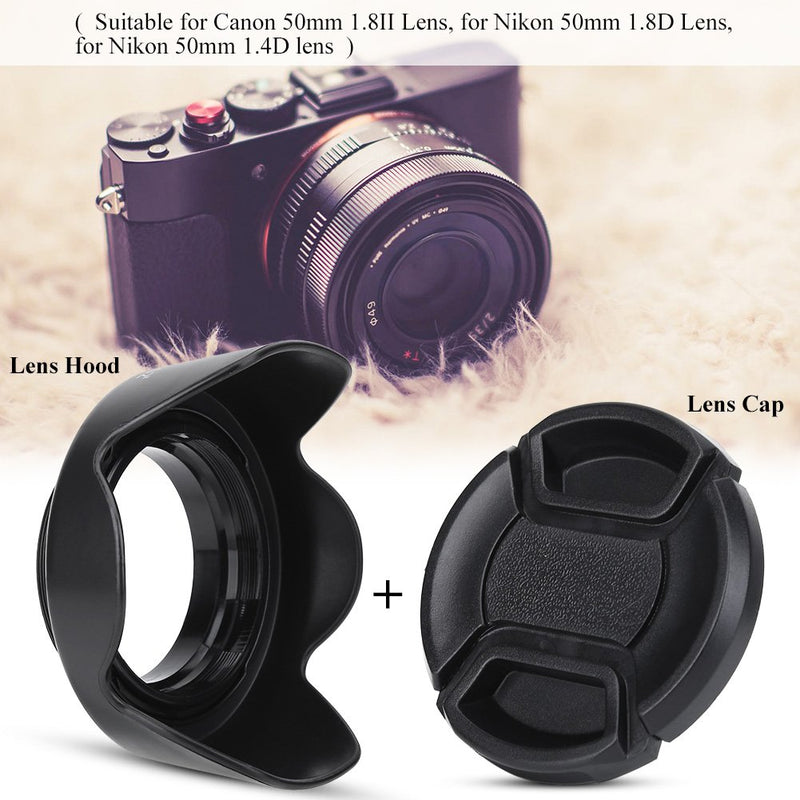 Acouto ES-62II Camera DSLR Lens Hood for Canon 50mm f/1.8 II with Lens Cap for Nikon 50mm 1.8D Lens, for Nikon 50mm 1.4D Lens
