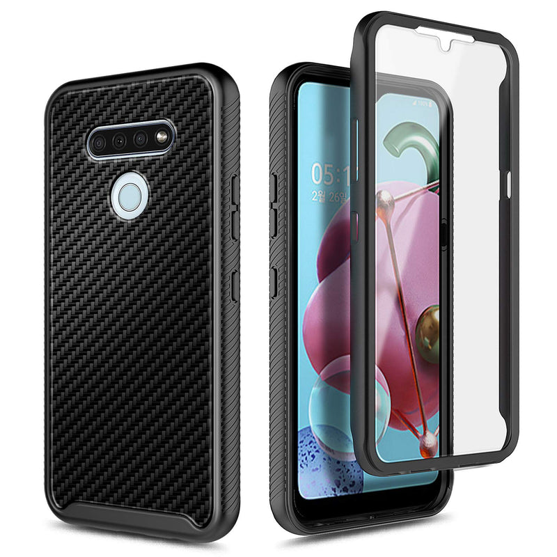 E-Began Case Compatible for LG Stylo 6 with [Built-in Screen Protector], Full-Body Shockproof Protective Rugged Black Bumper Cover, Impact Resist Durable Case -Carbon Fiber Carbon Fiber