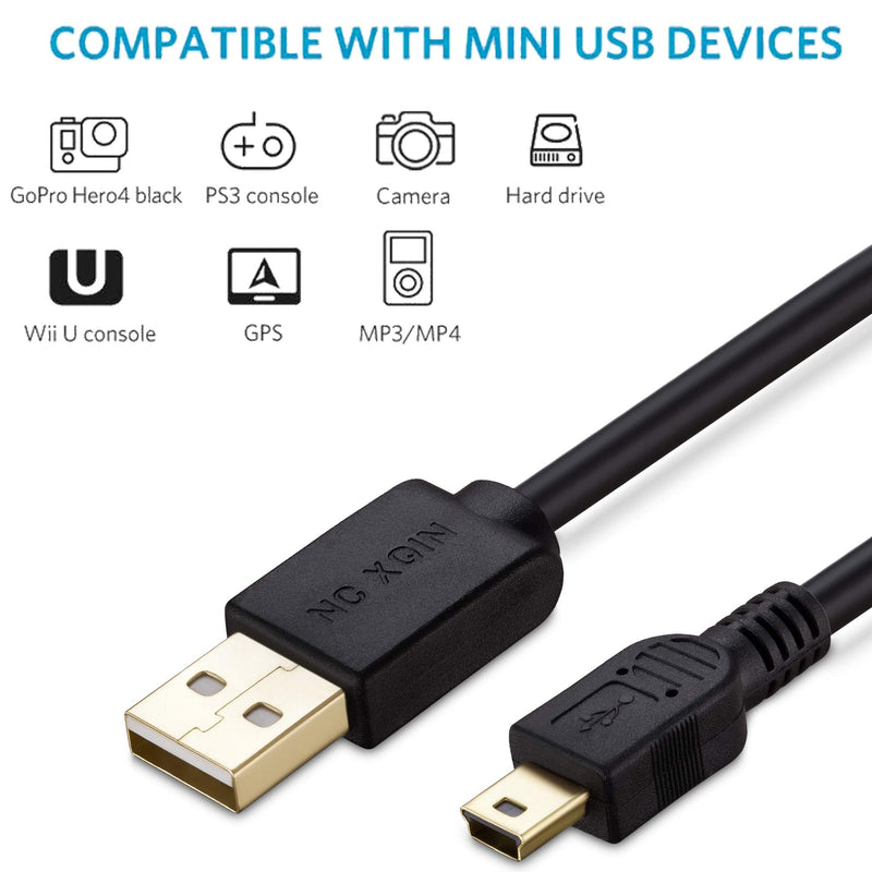 Mini USB Cable 6 ft, NC XQIN Mini USB Charging Cable for Sony PS3 Controller GoPro USB Mini B Cable 6Ft 2m