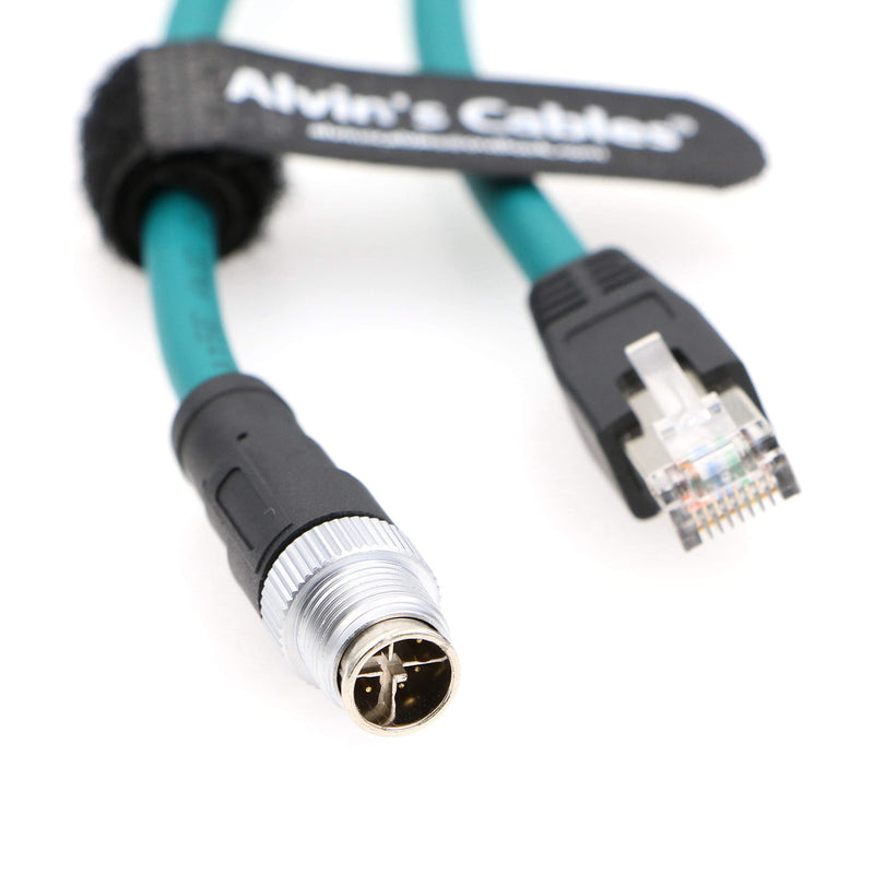 Alvin's Cables M12 8 Position X Code to RJ45 Industrial Ethernet Cable for Cognex in Sight 8200 8400 Series IP67 Waterproof Shielded Cord for Industrial Camera 16.4ft/5M Dark green