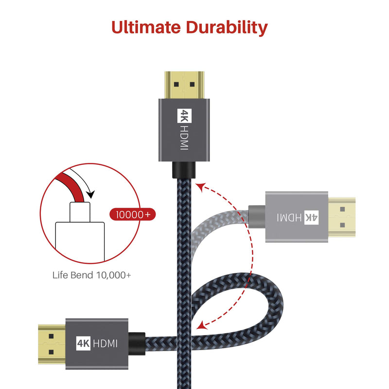 4K HDMI Cable 15 ft, iVANKY High Speed 18Gbps HDMI 2.0 Cable, 4K HDR, HDCP 2.2, 3D, 2160P, 1080P, Ethernet - Braided HDMI Cord, Audio Return (ARC) Compatible UHD TV, Blu-ray, PS4/3, Projector, Monitor 15 feet Aluminium Grey