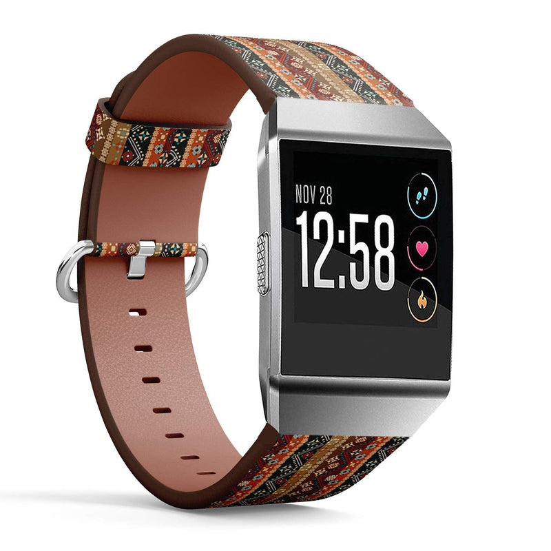 Compatible with Fitbit Ionic Leather Watch Wrist Band Strap Bracelet with Stainless Steel Clasp and Adapters (Boho Tribal)