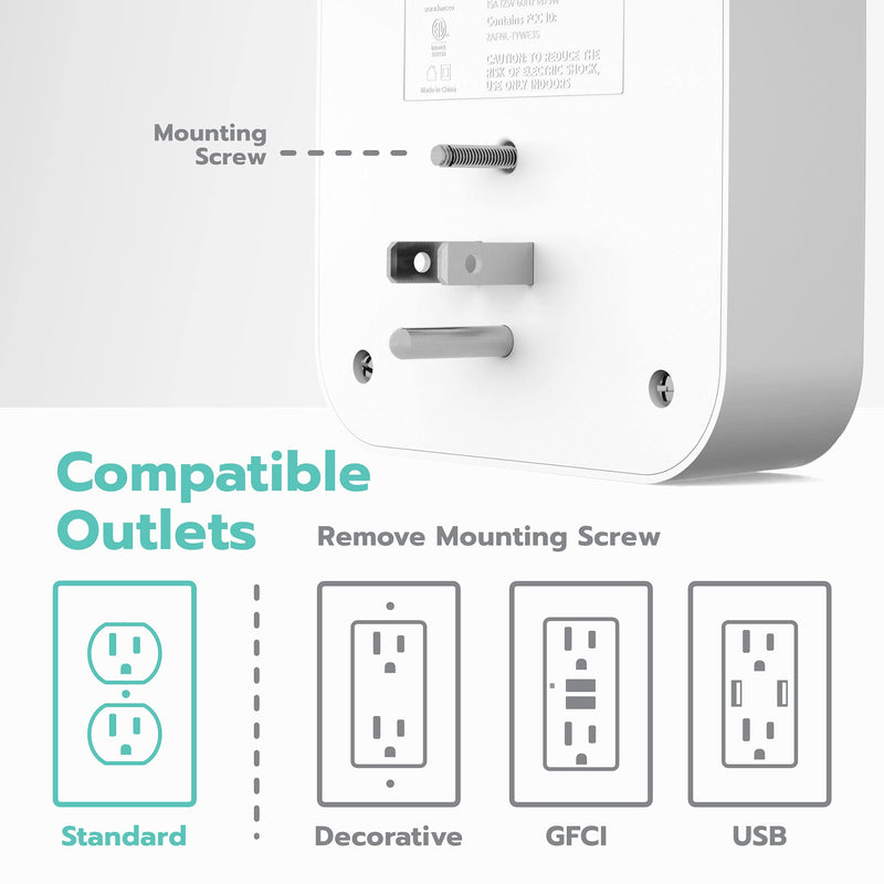 KMC Smart Tap Mini 2-Pack, 4-Outlet Wall Mounted Multiple Smart Plug Adapter, 3 Independently Controlled Wi-Fi Smart Outlets, Compatible with Alexa & Google Assistant, No Hub Required 2 PACK