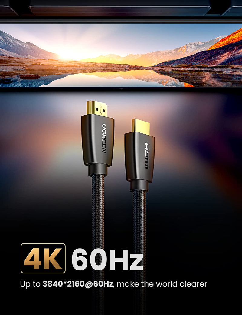 UGREEN 2 Pack HDMI Cable 4K Braided High Speed HDMI Cord 18Gbps with Ethernet Support 4K 60HZ Compatible with UHD TV Monitor Computer PS5 PS4 Blu-ray and More 10FT