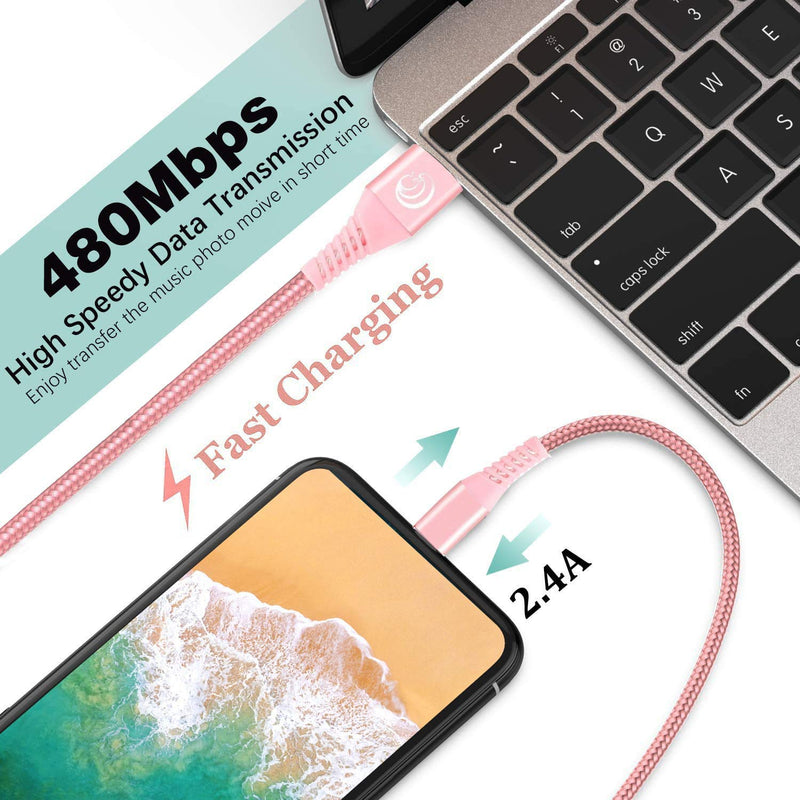 iPhone Charger 6ft 2Pack Aioneus Mfi Certified Lightning Cable Fast Charging Nylon Braided Phone Charger Cord Compatible with iPhone 12 Pro Max 11 Pro Xr Xs Max 10 8 Plus 7 6 6s 5c,SE 2020,iPad Pink