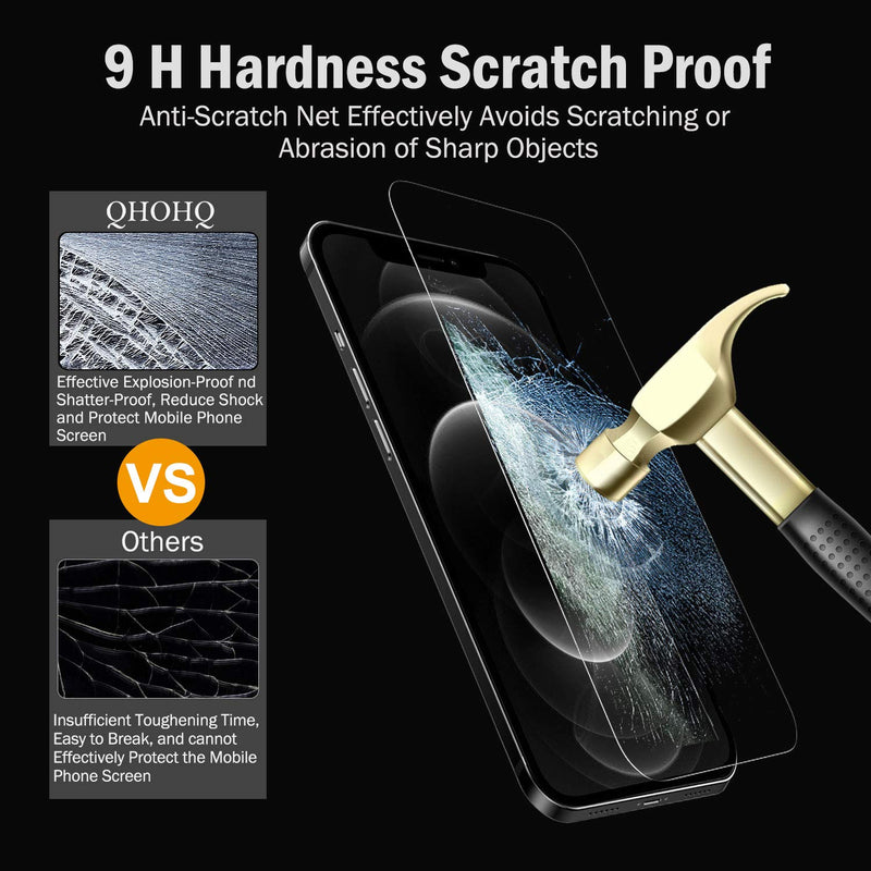 QHOHQ 3 Pack Screen Protector for iPhone 12 Pro 6.1” with 2 Packs Camera Lens Protector, HD Full Screen Tempered Glass Film, 9H Hardness, 2.5D Edge, Bubble Free, Scratch Resistant-Case Friendly Transparent