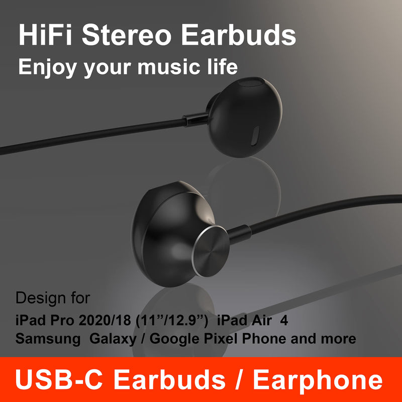 USB C Earbuds,ivoros Type-C Headphones in-Ear HiFi Stereo Earphones with Mic/Volume Control,Work for Google Pixel 5/4/3/2/XL,iPad Pro/Air 4,Samsung Galaxy S21/S20/FE 5G/+/Ultra/S10/Note 20/10/Plus