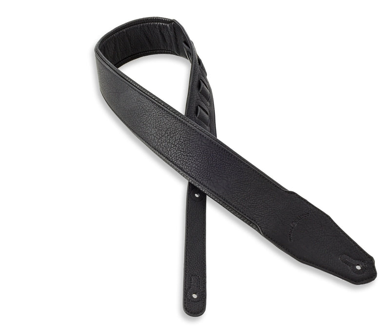 Walker & Williams G-15 Black Leather Natural Texture Guitar Strap with Thick Padding