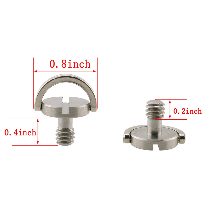 HJ Garden 2pcs 1/4-20 Thread D-Ring Stainless Steel Camera Fixing Screws for Camera Tripod Monopod QR Plate,D Shaft Quick Release Plate Mounting Screw 20mm Length