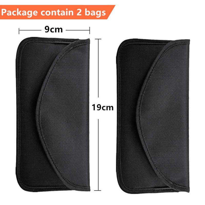 Faraday Bag(2 Pack),RFID Signal Blocking Bag Shielding Pouch Wallet Case for Cell Phone Privacy Protection and Car Key FOB, Anti-Tracking Anti-Spying（Black） Black/2 Pack