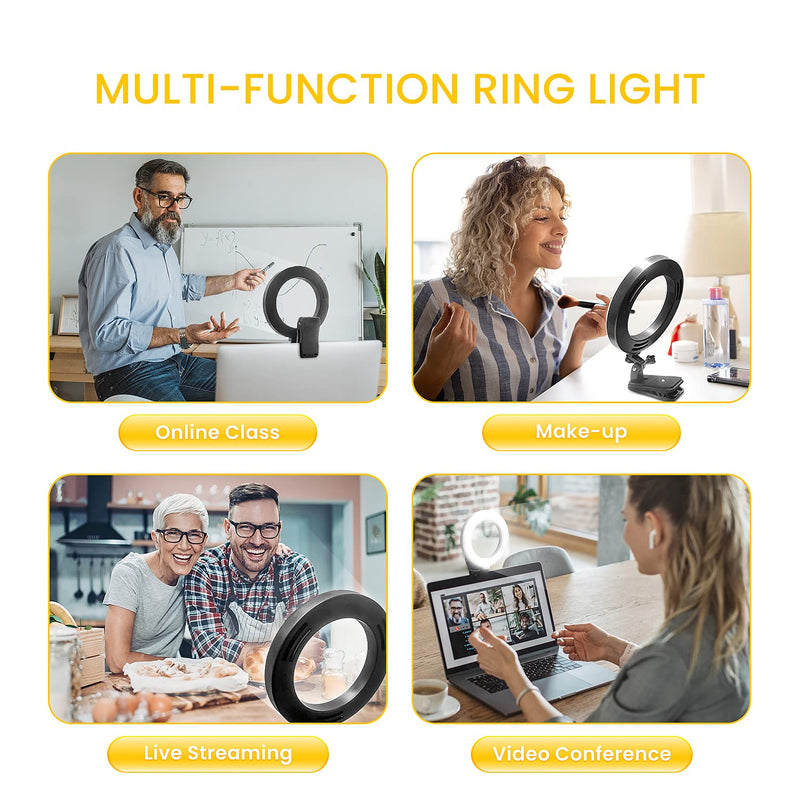 Video Conference Lighting, Ring Light for Computer Laptop Monitor Desktop Ring Light with Clamp Mount 3 Dimmable Color for Webcam/Office/Zoom Lighting/Makeup/YouTube,10 Brightness Level