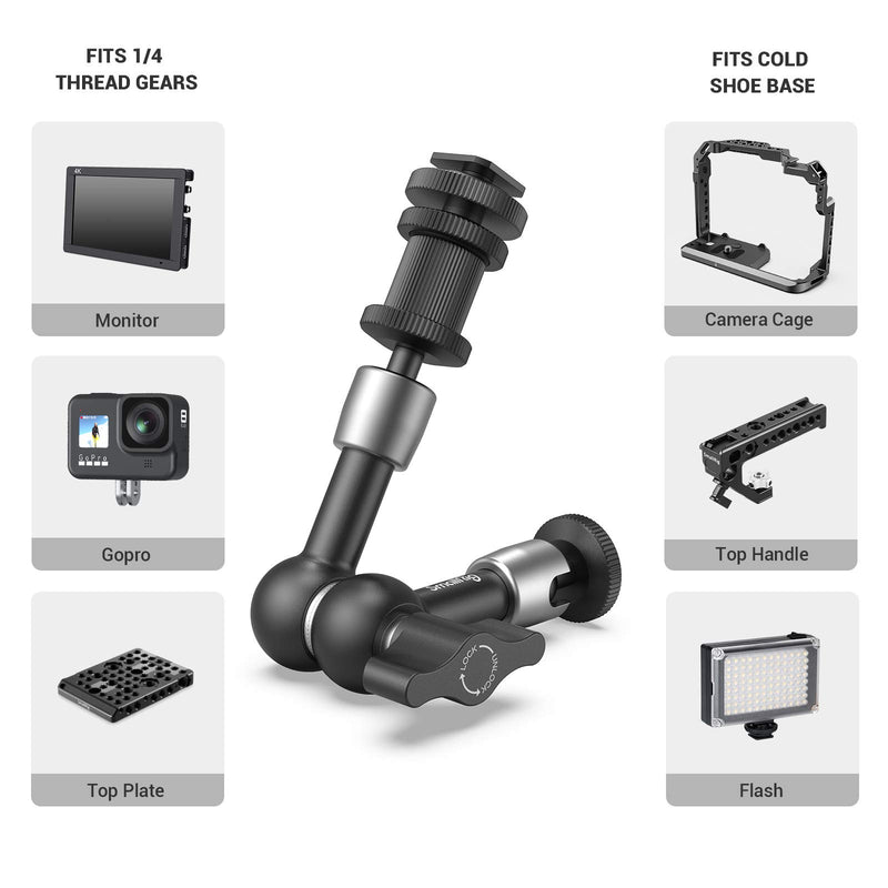 SMALLRIG Articulating Rosette Arm Max 7 Inches Long with Cold Shoe Mount & Standard 1/4"-20 Threaded Screw Adapter - 1497