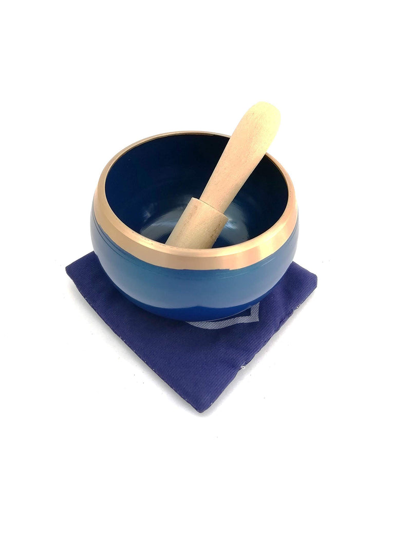 JX2 Singing Bowl Set with Wooden Mallet and Cushion Brass | Unique Tibetan Bowls for Meditation, Lightweight Buddhist Bowl Exquisite Spiritual Decor for Home, Yoga Studio - (3.25 Inch) - Blue