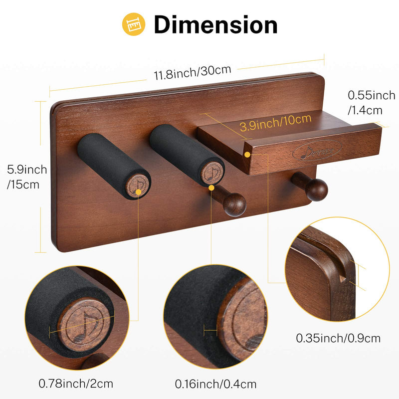 Donner Guitar Wall Mount Shelf, Guitar Wall Hanger with Storage Shelf, Pick Holder and 2 Hook, Guitar Wood Hanging Rack for Electric Guitar, Acoustic Guitar, Bass Guitar, Guitar Accessories