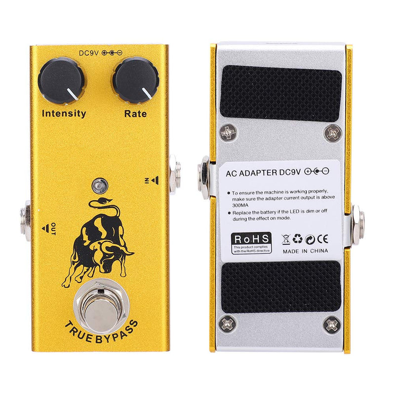 Tremolo Effect Pedal, Yellow Portable Aluminum Alloy True Bypass Tremolo Guitar Mini Effect Pedal Musical Instrument Accessories DC 9V
