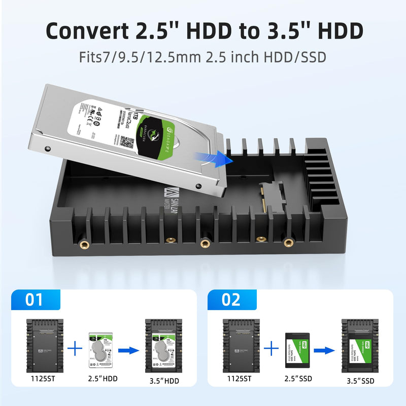 2.5 to 3.5 Hard Drive Adapter, SAN Zang SSD Mounting Bracket SSD Caddy for 7 / 9.5 / 12.5mm 2.5 inches HDD / SSD with SATA III Interface Black