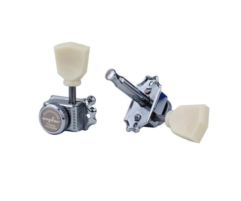 Guyker Locking Guitar Machine Heads (3R + 3L) – 1:15 Ratio Lock String Vintage Deluxe Tuning Key Pegs Tuners Set Replacement for Electric, Acoustic or Folk Guitars - Cream Handle Chrome - Cream Handle