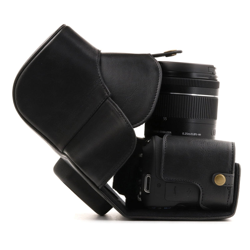 MegaGear Ever Ready Leather Camera Case Compatible with Canon EOS Rebel SL3, Kiss X10, Rebel SL2, Kiss X9 18-55mm Lens Black