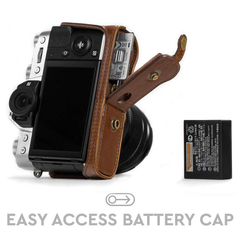 MegaGear Ever Ready Leather Camera Case and Strap Compatible with Fujifilm X-T30, X-T20, X-T10 (16-50mm / 18-55mm Lenses) Dark Brown