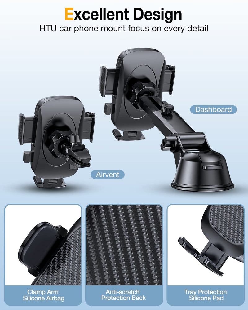 [AUSTRALIA] - HTU Cell Phone Holder for Car [Military-Grade Super Suction & Stable] Universal Hands-Free Car Phone Holder Mount Dashboard Windshield Air Vent Car Mount for iPhone Samsung All Smartphones & Cars 