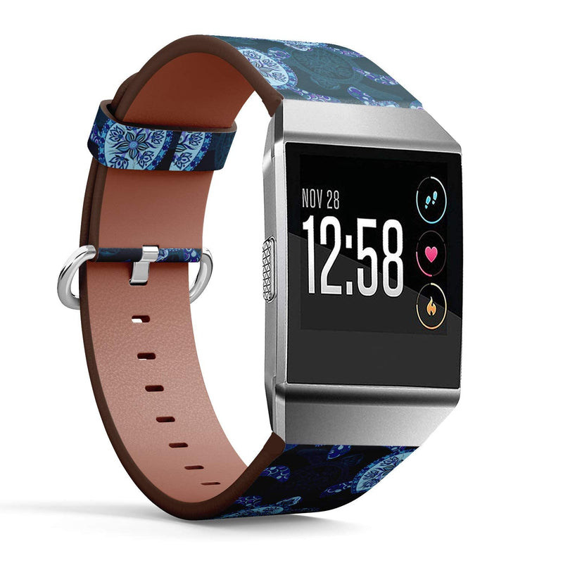 Compatible with Fitbit Ionic Leather Watch Wrist Band Strap Bracelet with Stainless Steel Clasp and Adapters (Turtles Can Be)