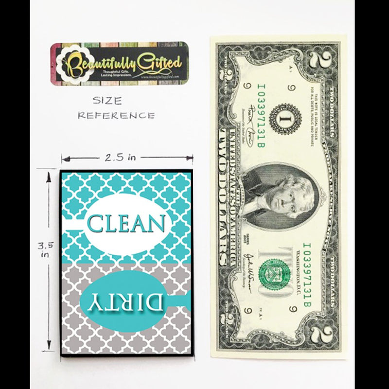 Dishwasher Magnet Clean Dirty Sign for Dishes - Elegant Quatrefoil Moroccan Trellis Modern Pattern - AQUA BLUE - 2.5 x 3.5 - Housewarming and Gag Gift Idea / Stocking Stuffers for Men Women & Teens