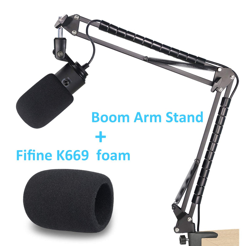 K669 Microphone Boom Arm Mic Stand, Foam Cover Windscreen and Cable Sleeve Compatible with Fifine K669 669B USB Podcast Microphone to Recording and Streaming by YOUSHARES Mic stand with Foam