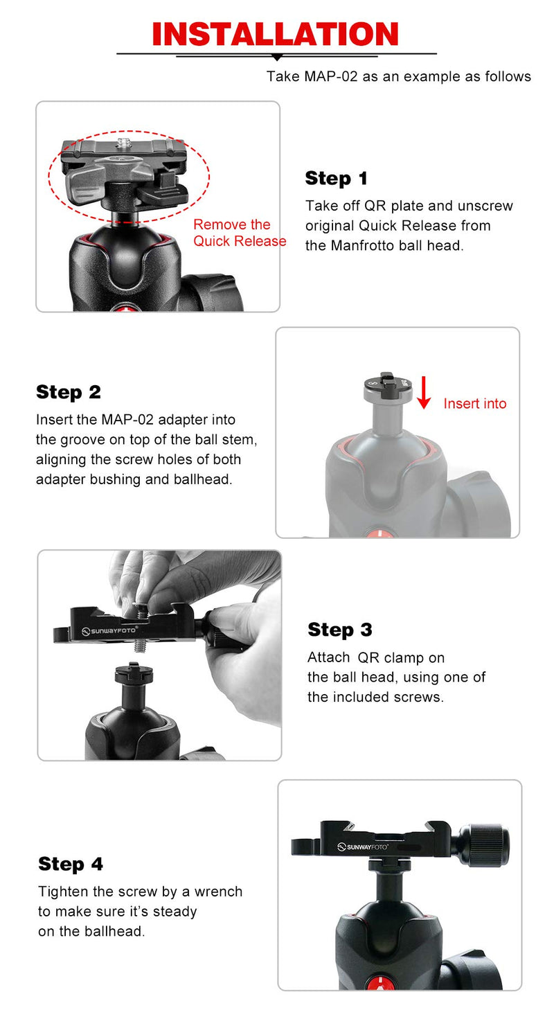 Sunwayfoto DDC-50iT 50mm Clamp Conversion Kit Convert to Arca/RRS QR Compatible with Manfrotto Tripod Ball Head Sunway