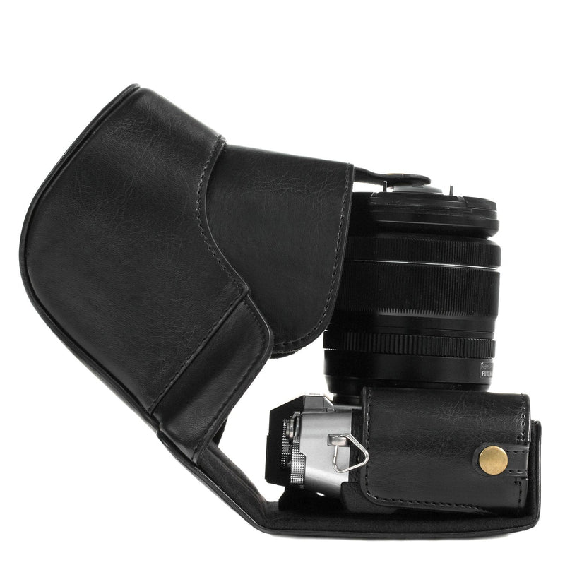 MegaGear Ever Ready Leather Camera Case and Strap Compatible with Fujifilm X-T30, X-T20, X-T10 (16-50mm / 18-55mm Lenses) Black