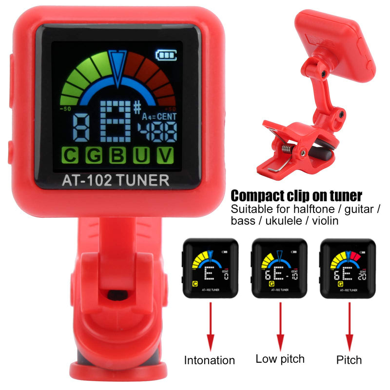 Guitar Clip-on Tuner,Portable Guitar Tuner USB Rechargeable Mini Clip on Tuner for chromatic Guitar Bass Ukulele Violin (red) red