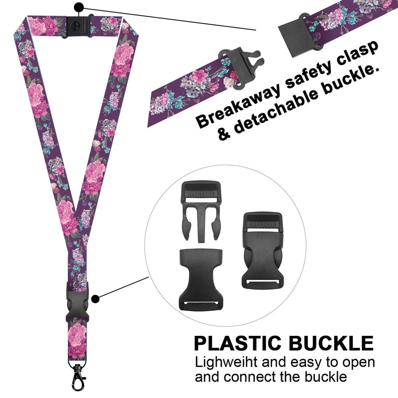 Phone Lanyard, MYECOGO Wrist Lanyard Tether Key Chain Holder and Adjustable Nylon Universal Cell Phone Neck Lanyard Strap for iPhone Phone Case Anchor Fit All Smartphones Keys ID ,Black Purple Flower