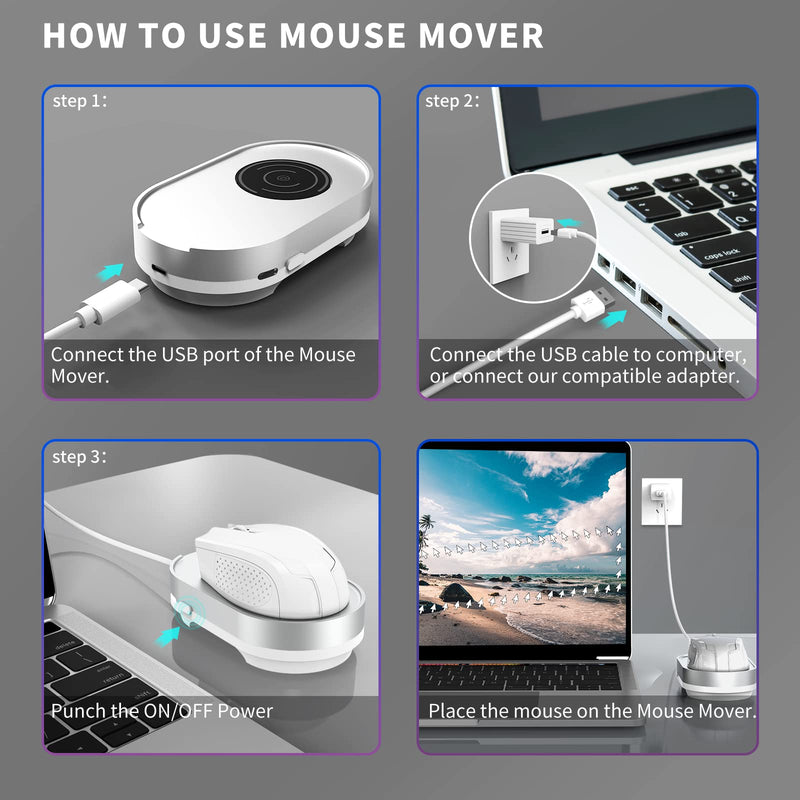 Ergopollo Mouse Jiggler, Undetectable Mouse Mover Device Wiggler Shaker with Drive Free USB Cable and 5V1A Adapter, Moves Mouse Automatically, Keep PC Screen Active, White