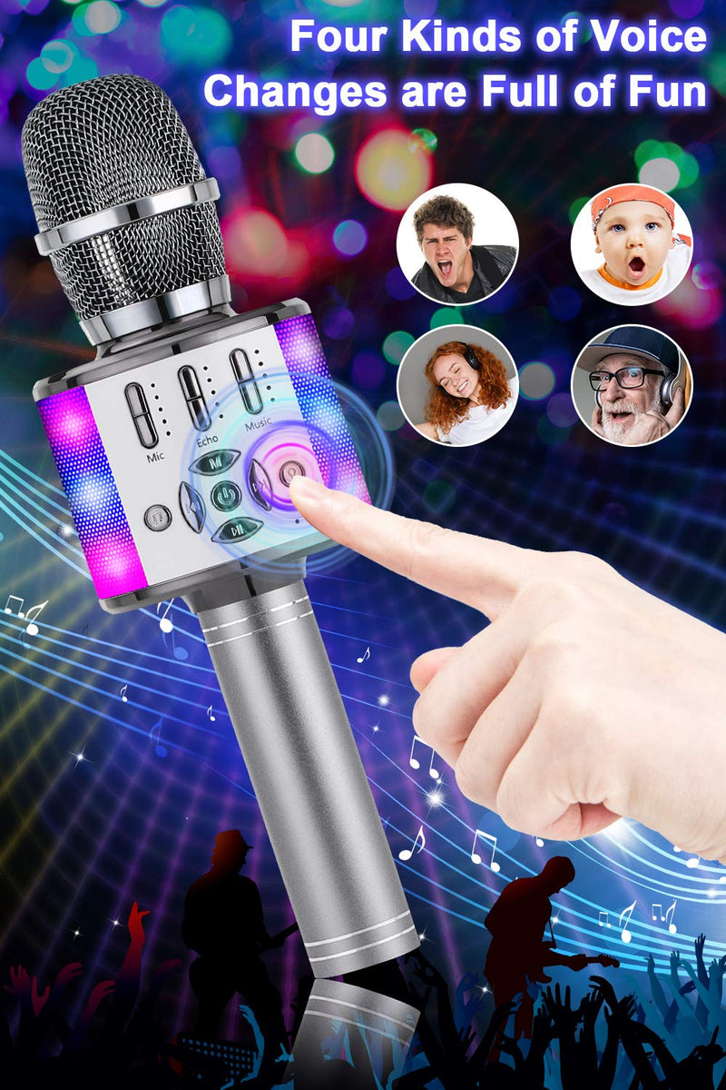 BONAOK Wireless Microphone Bluetooth, Lyrics (Voice) Elimination Karaoke Wireless Mic, Mic with Led Lights, Home Party KTV Karaoke Machine,Compatible with IOS Android Bluetooth Devices(Space Gray) Space Gray