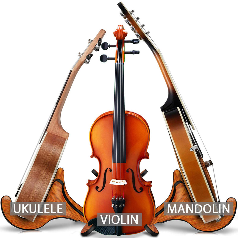 KSEV Portable Wood Ukulele Stand, Anti-Slip Base Hard Wooden Holder for Small Musical String Instrument Ukulele, Violin, Mandolin, Banjo & Guitar