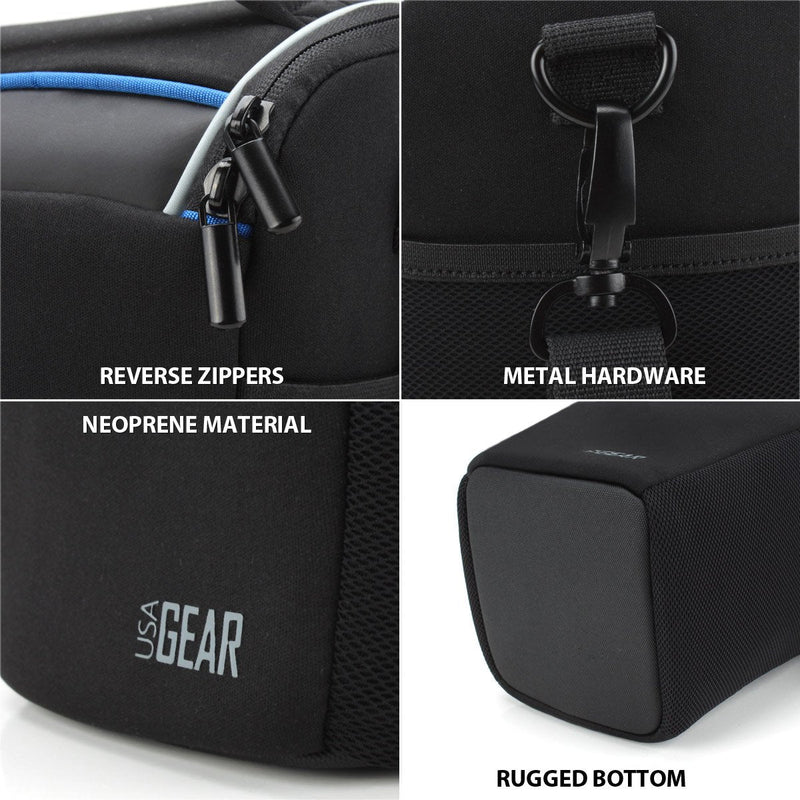 USA Gear SLR Camera Small Case Bag for Men and Women with Top Loading Accessibility, Adjustable Shoulder Sling, Padded Handle - Comfortable, Durable and Light Weight for Nikon, Canon, etc (Black) Black