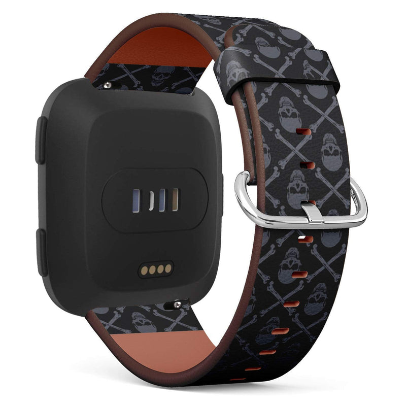 Compatible with Fitbit Versa, Versa 2, Versa Lite, Leather Replacement Bracelet Strap Wristband with Quick Release Pins // Skulls