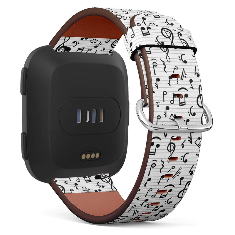 Compatible with Fitbit Versa, Versa 2, Versa Lite, Leather Replacement Bracelet Strap Wristband with Quick Release Pins // Music Notes