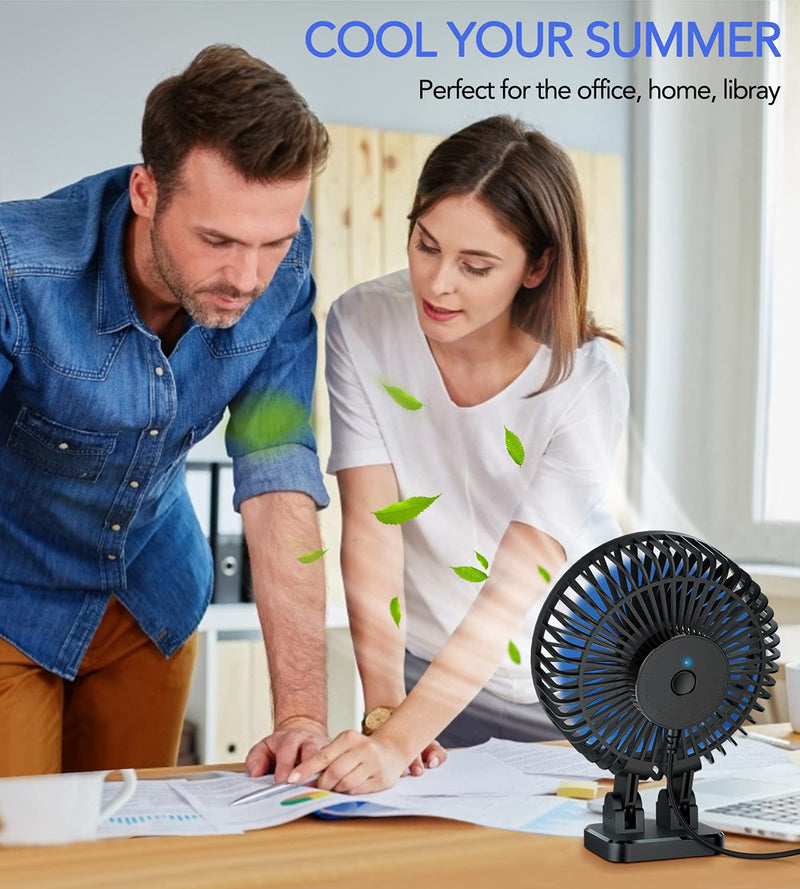 JZCreater USB Desk Fan, 5INCH Mini Fan, 3 Speeds Adjustable Desktop Table Cooling Fan, Rotation Strong Wind, Quiet Personal Fan for Home Office Car Travel, Black Blue